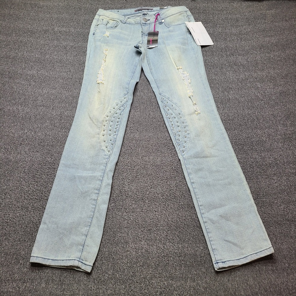 Material Girl Skinny Jeans‎ Light Wash Distressed Studded Junior Size 7